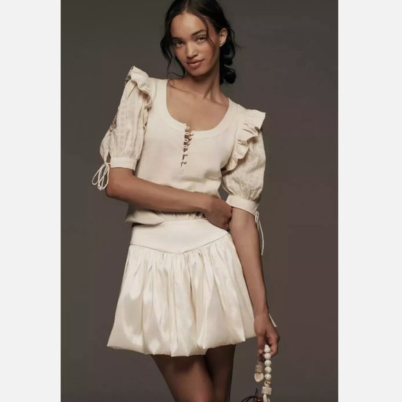 Brand New By Anthropologie Puff-Sleeve Embroidered Top - Picture 2 of 14